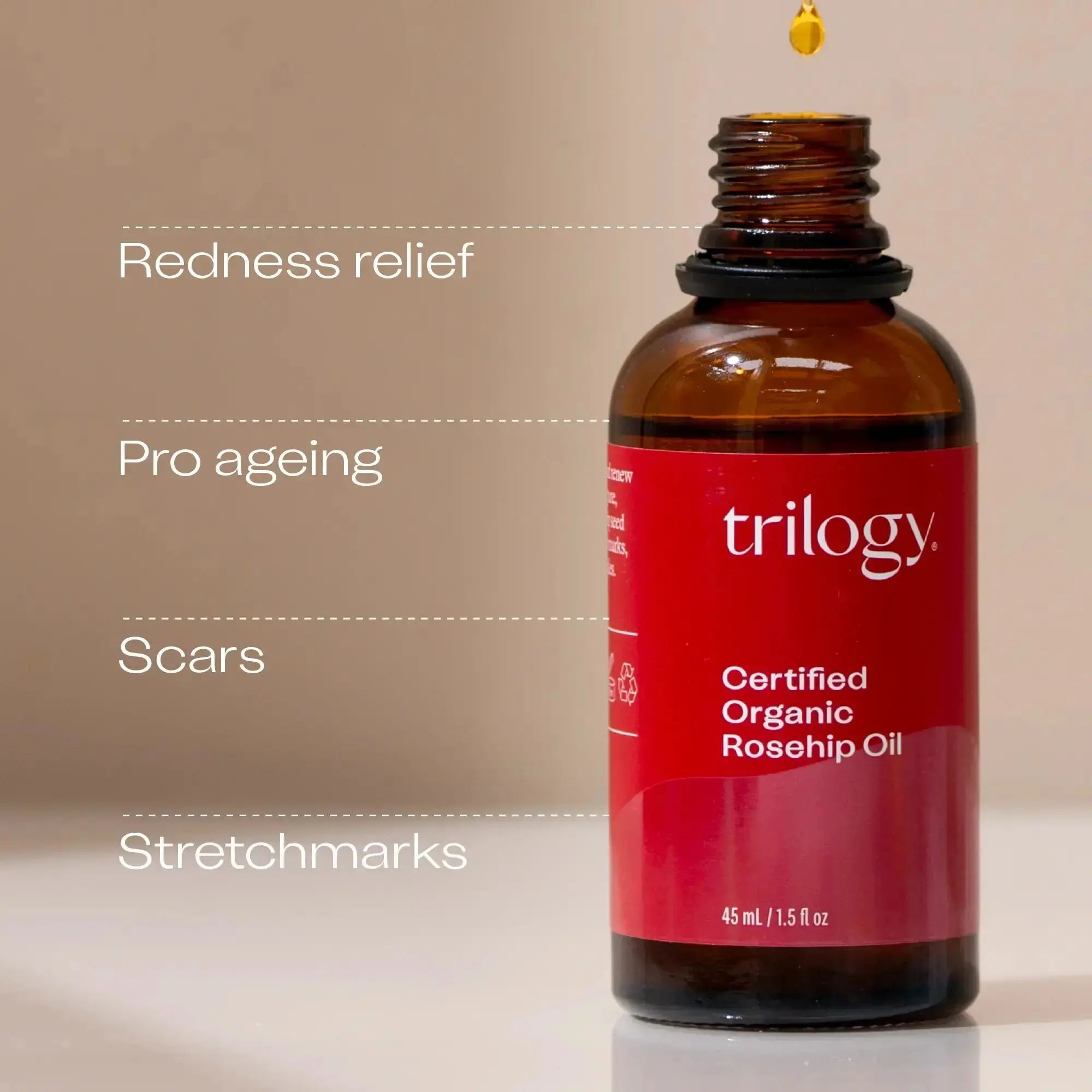 Certified Organic Rosehip Oil, 20 mL Trilogy