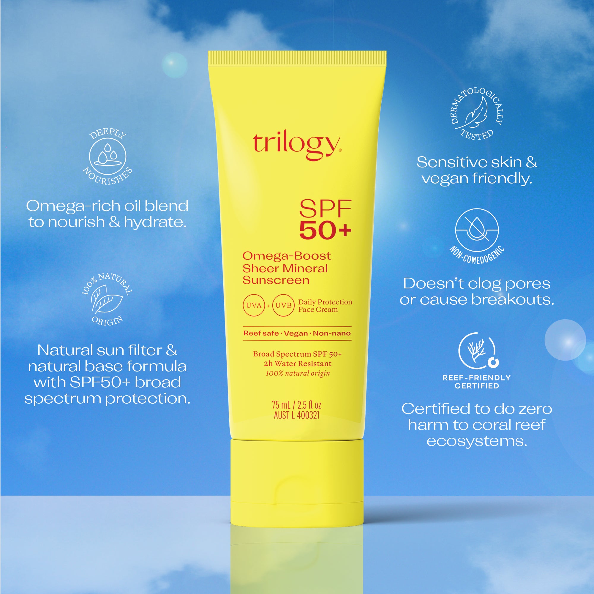 SPF 50+ Omega-Boost Sheer Mineral Sunscreen, 75mL